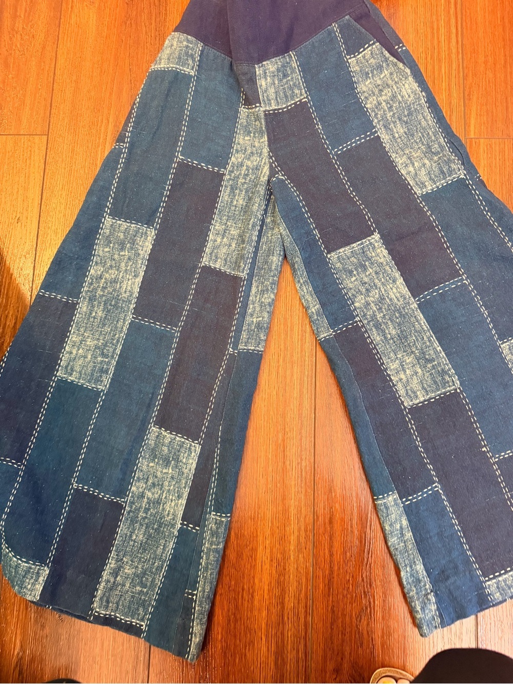 We The Free Patchwork Wide Leg Jeans in Indigo and Washed Blue